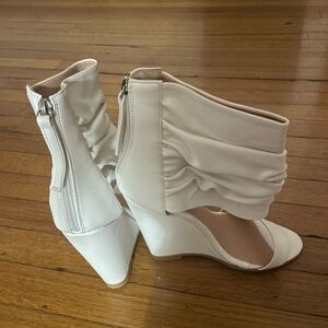 Elegant White Wedge Ankle Boots